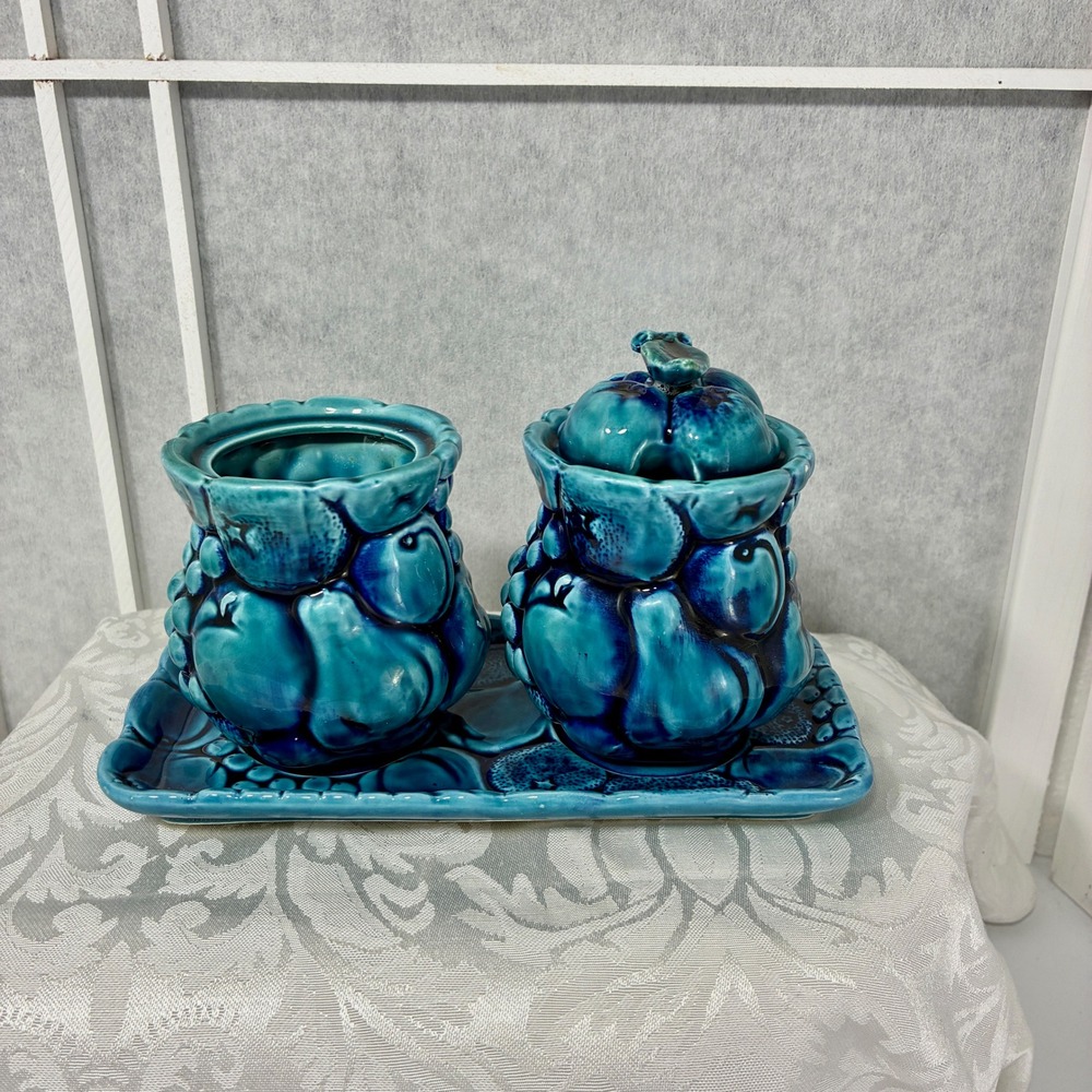 VTG Inarco Mood Indigo Fruit Relief Condiment Set with Tray E3322 Japan